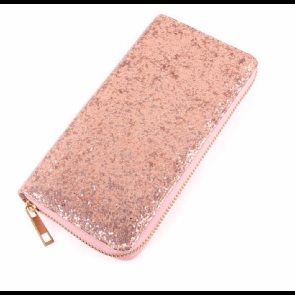 Pink Glitter Single Zipper Wallet